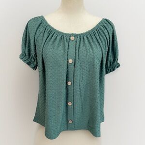 Philosophy Womens Size XS Green Swiss Dot Puffed Sleeve Blouse Bohemian